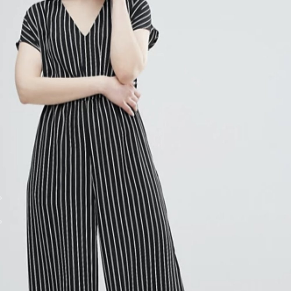 Asos Monki Black White Stripe Wide Leg Jumpsuit M